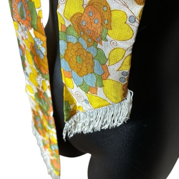 Vintage 1970s pattern print colorful floral abstract fringed skinny scarf sash - Picture 3 of 3